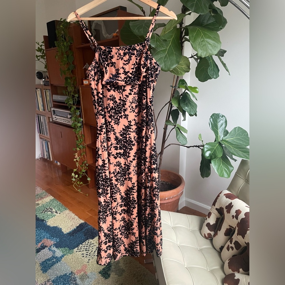 BTFBM navy and tan velvet floral dress